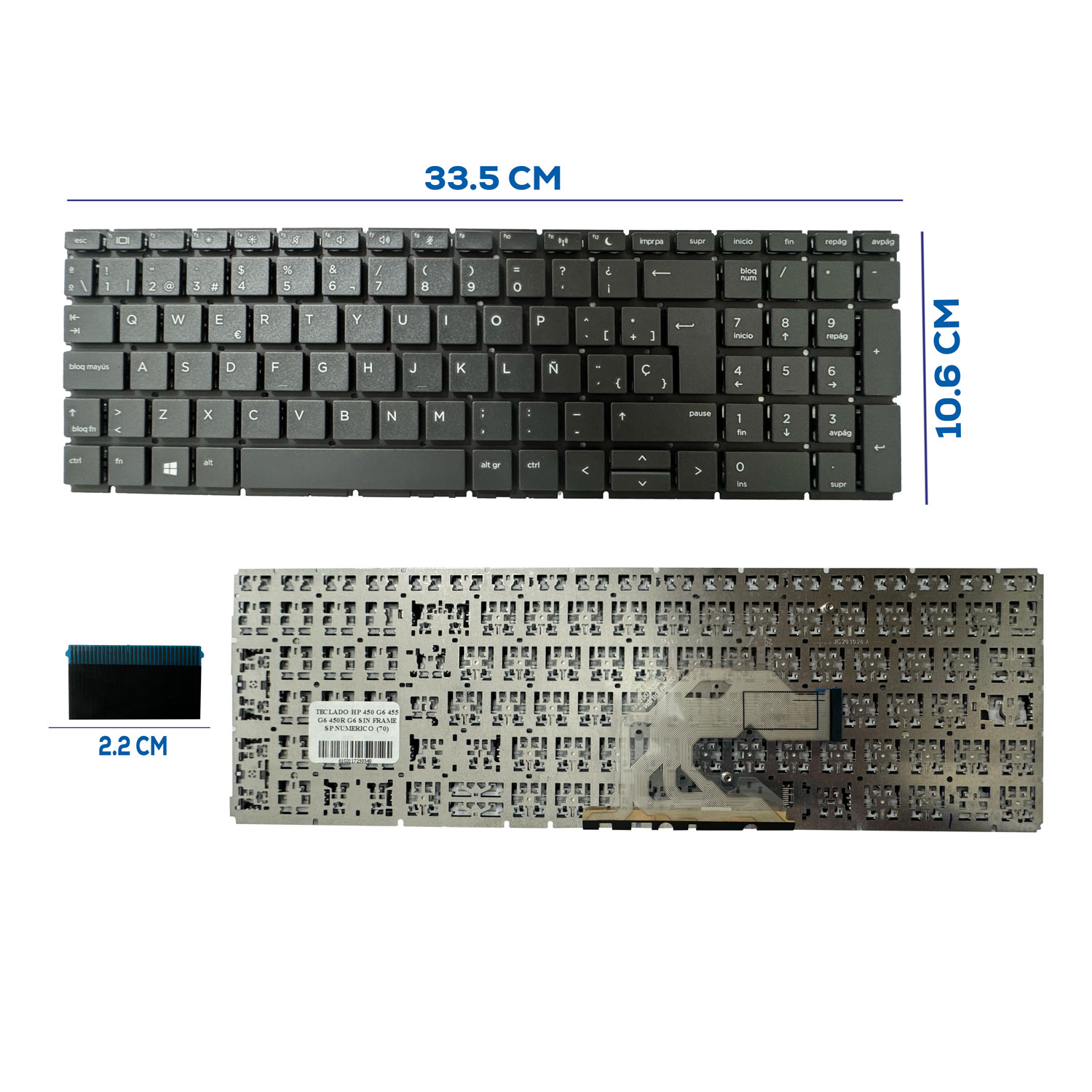 TECLADO HP 450 G6 455 G6 450R G6 SIN FRAME SP NUMERICO (70)