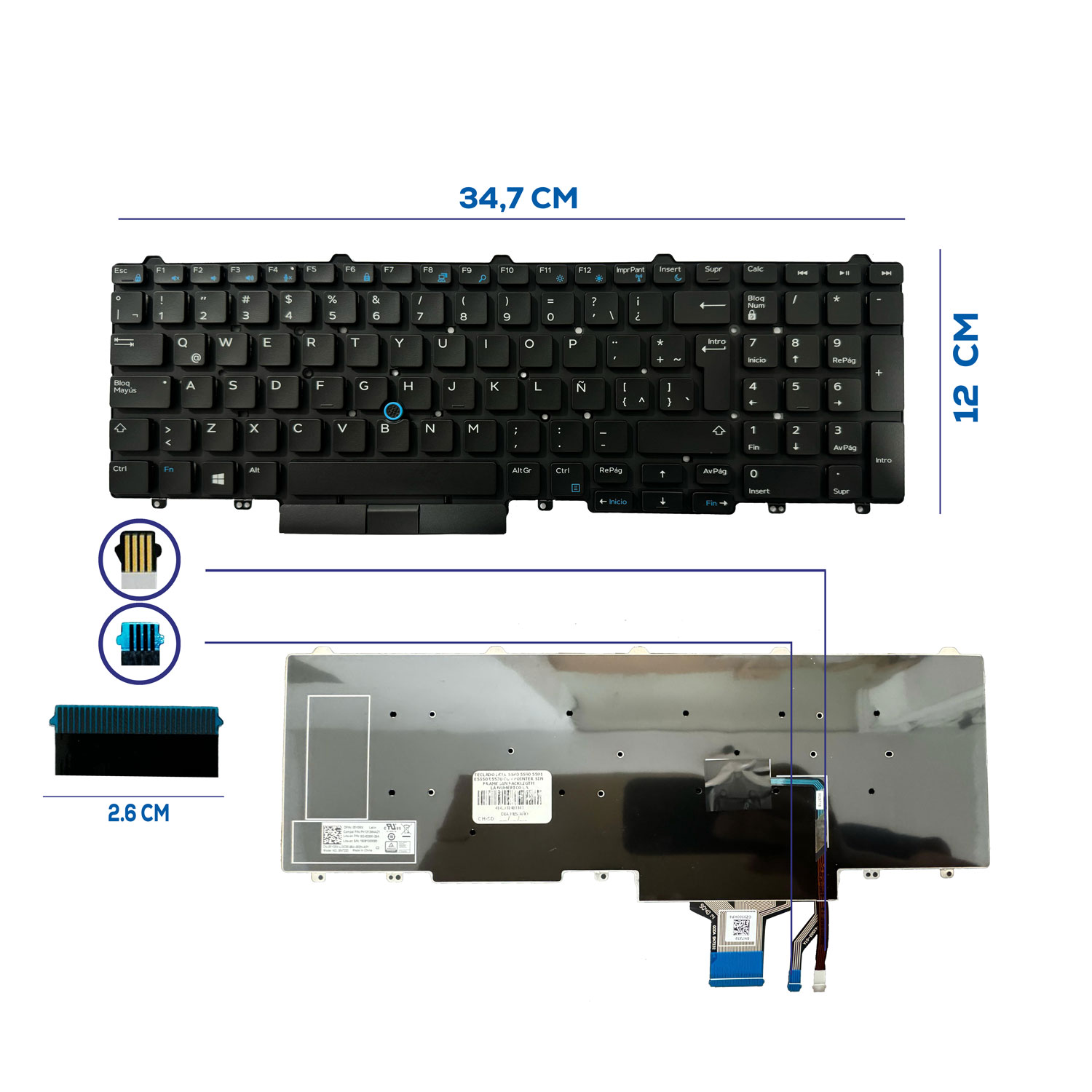 TECLADO DELL 5580 5590 5591 E5550 E5570 CON POINTER SIN FRAME SIN BACKLIGTH LA NUMÉRICO LA (144)