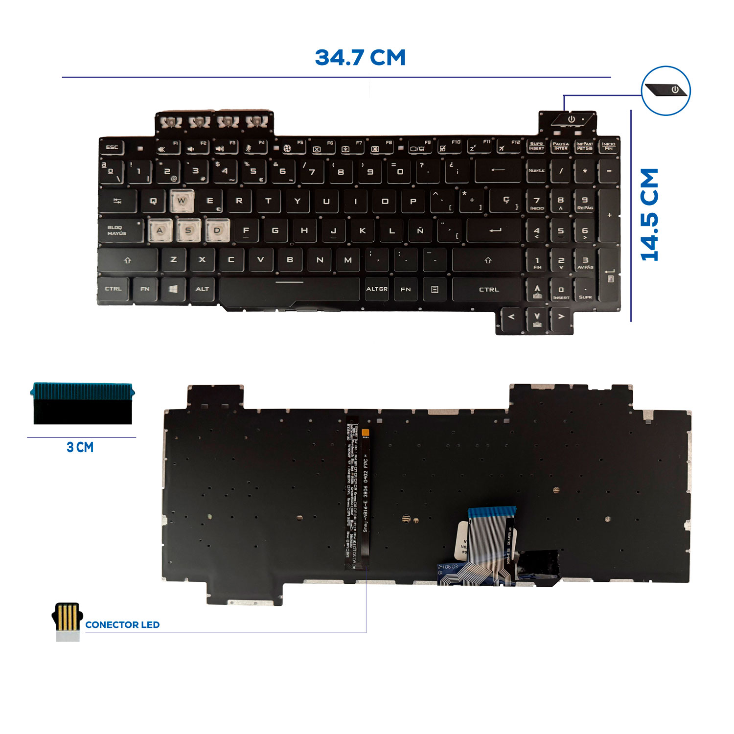 TECLADO ASUS FX504 CON BACKLIGTH BOTON POWER SIN FRAME LA NUMÉRICO LETRAS BLANCAS (308)
