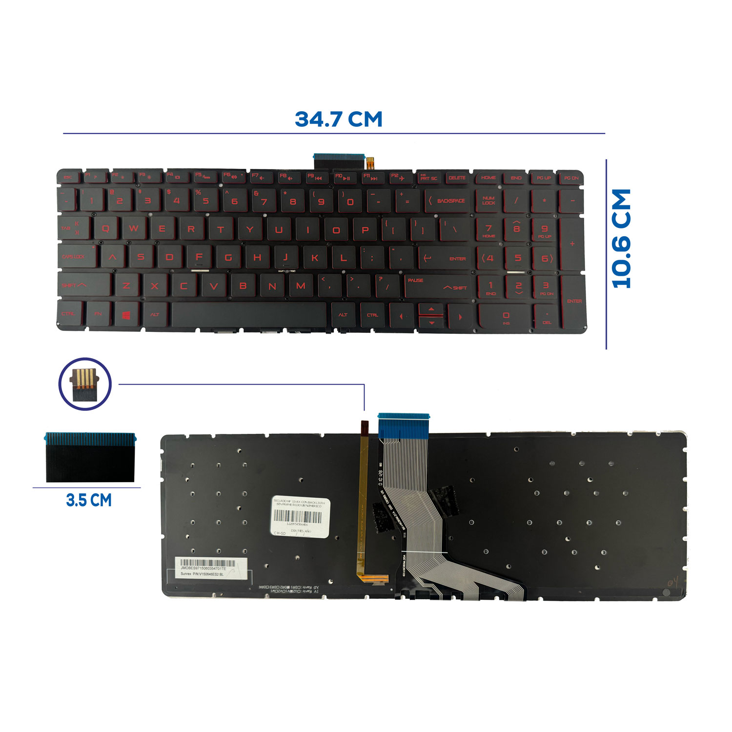 TECLADO HP 15-AX CON BACKLIGTH SIN FRAME ROJO US NUMERICO OVALADO (221)