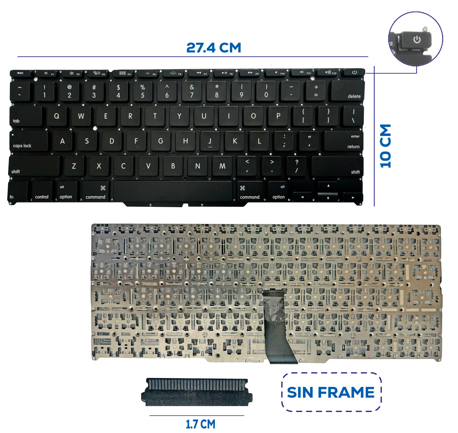 TECLADO APPLE MACBOOK AIR 11 2011 2012 2013 A1370 / A1465 SIN FRAME US (8)