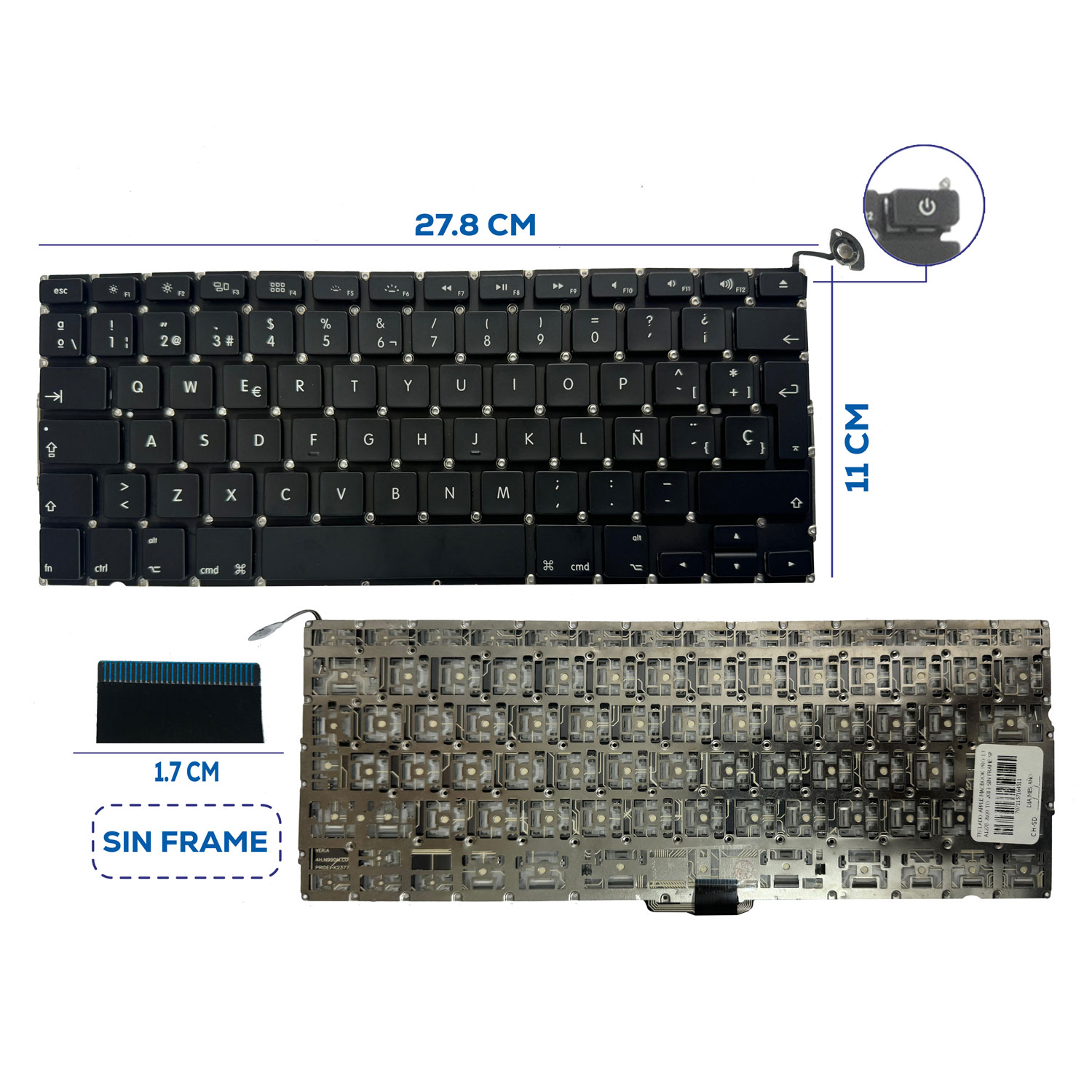 TECLADO APPLE MACBOOK PRO 13 A1278 2009 TO 2013 SIN FRAME SP (6)