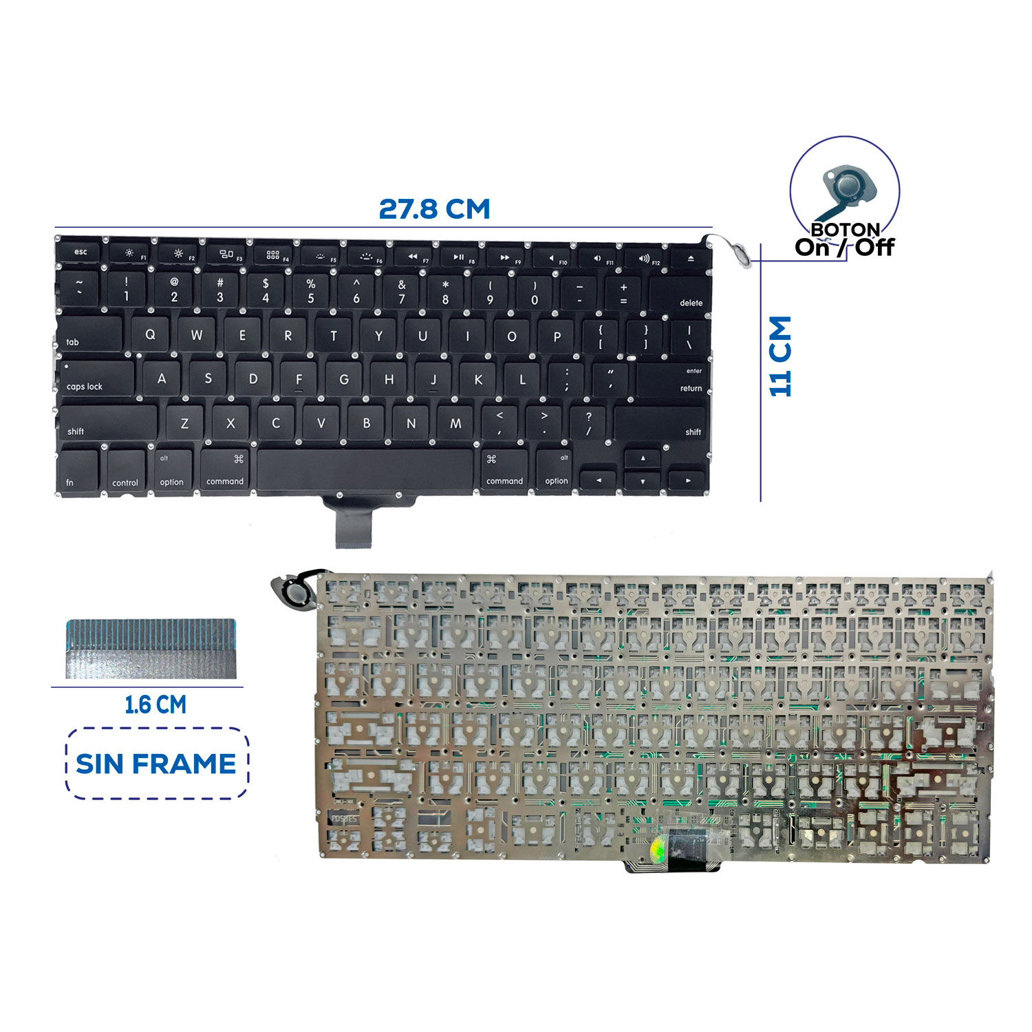 TECLADO APPLE MACBOOK PRO 13 A1278 2009 TO 2013 SIN FRAME US (5)