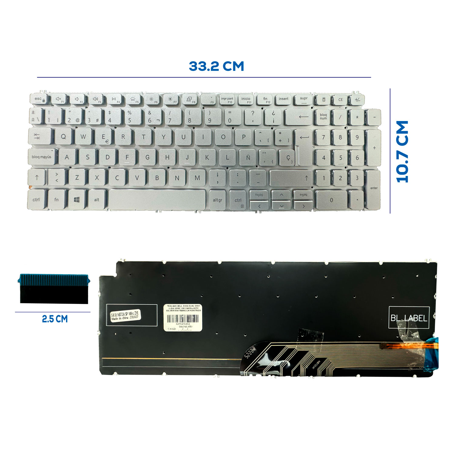 TECLADO DELL 5584 5590 5593 5594 5598 3501 BACKLIGTH SILVER SIN FRAME LA NUMÉRICO (212)