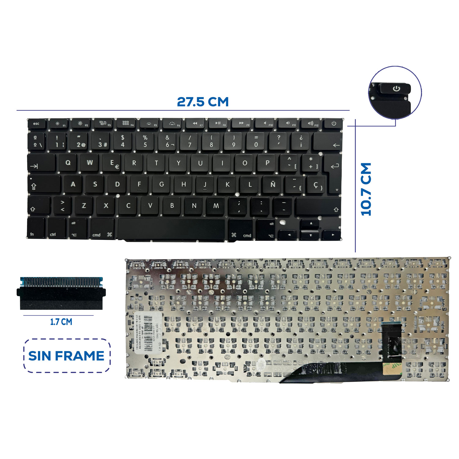 TECLADO APPLE MACBOOK PRO 15 A1398 2013 TO 2015 L SIN FRAME SP (9)
