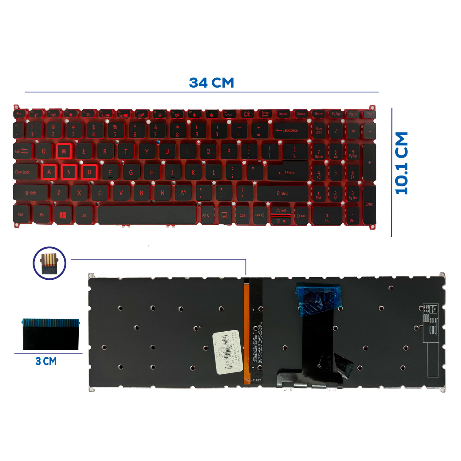 TECLADO ACER N17W1 CON BACKLIGTH SIN FRAME US NUMÉRICO ROJO (88)