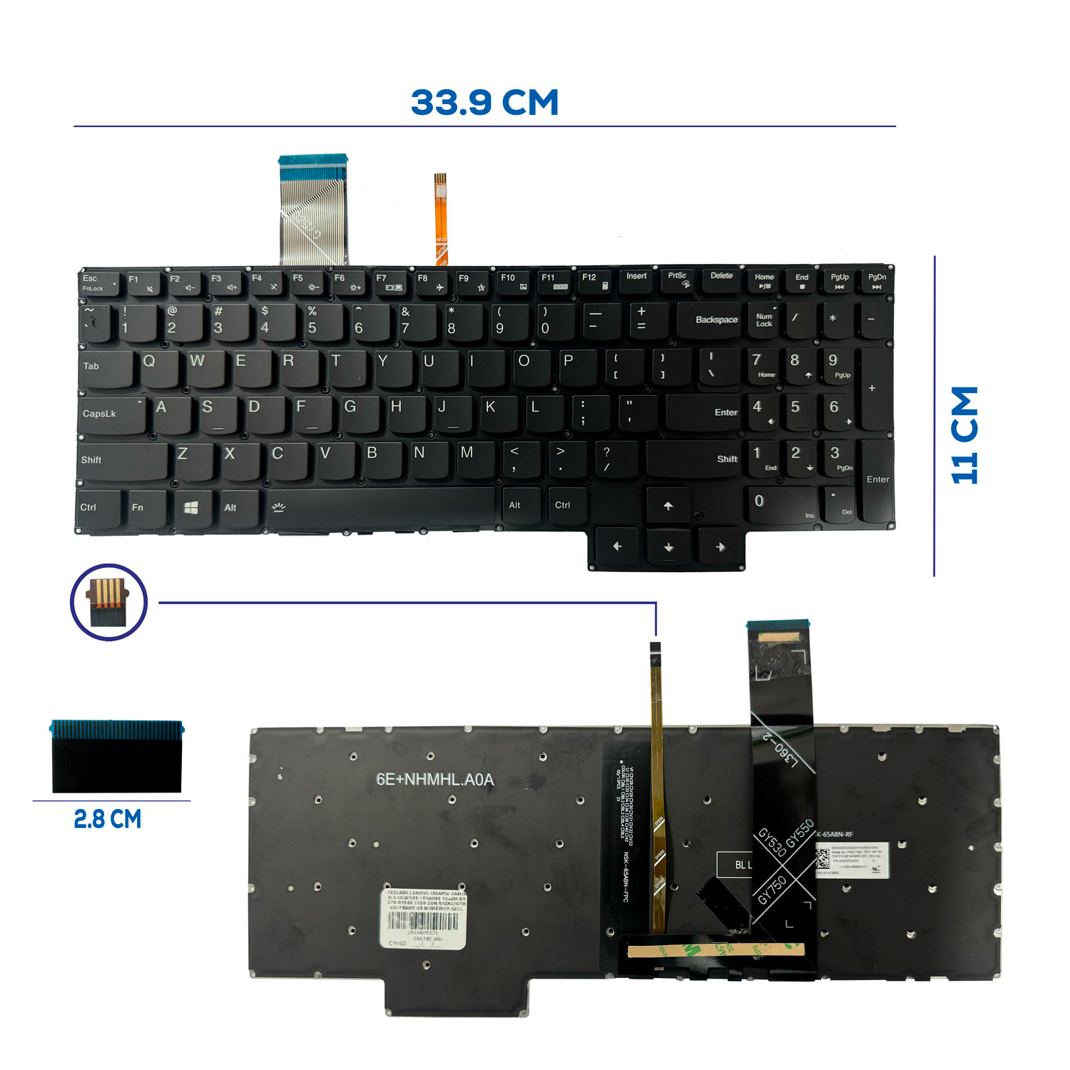 TECLADO LENOVO IDEAPAD GAMING 3-15IMH05 15ARH05 15ACH GY530 GY550 GY570 Y7000 2020 CON BACKLIGTH SIN FRAME US NUMÉRICO (62)