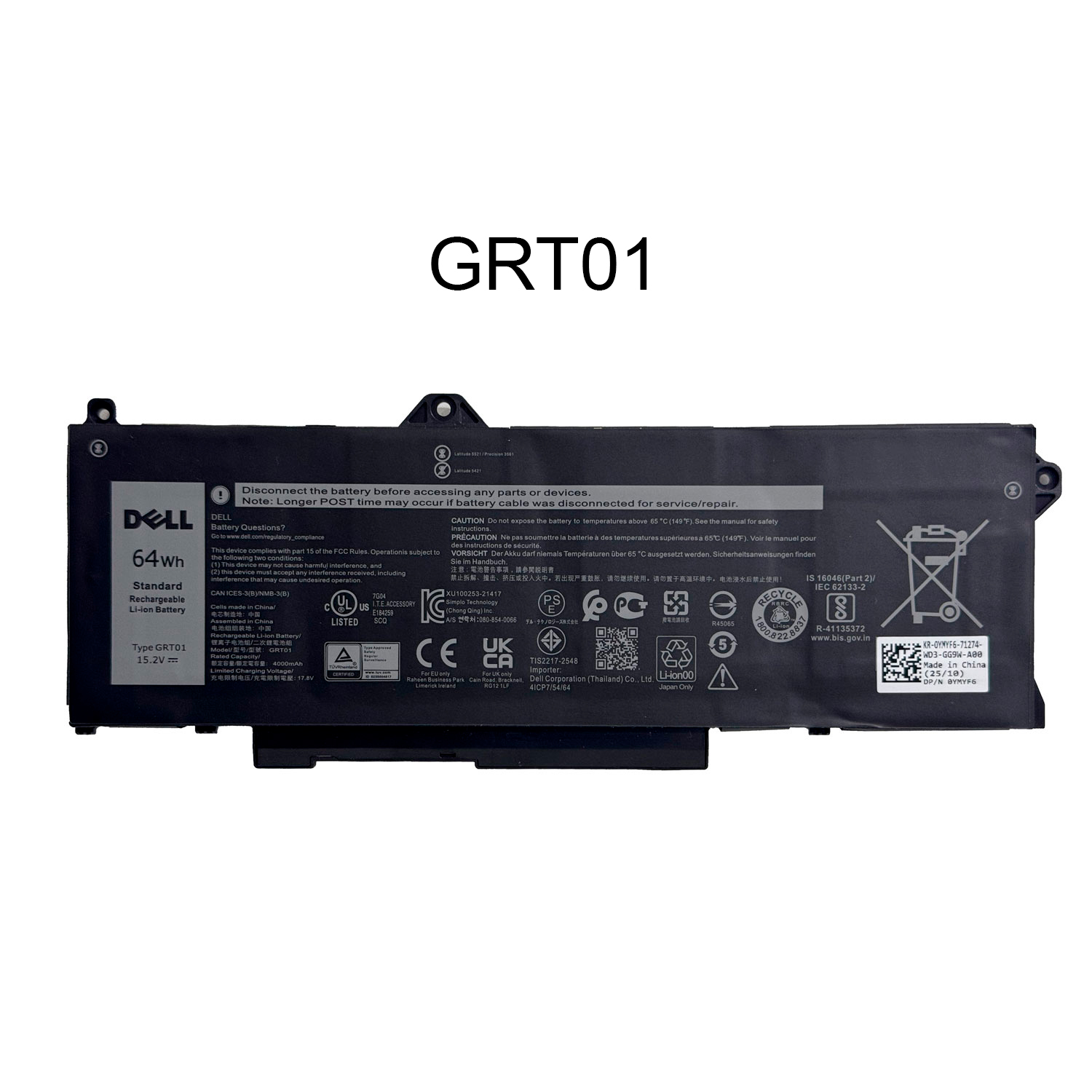 BATERIA DELL LATITUDE 5431 5531 5421 5521 PRECISION 3561 3581 3470 TYPE GRT01 15.2V 64WH INTERNA ORG