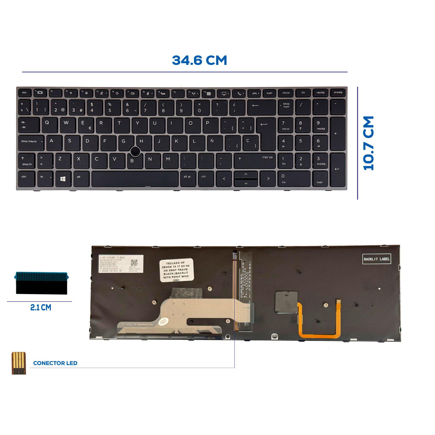 TECLADO HP ZBOOK 15 17 G5 G6 UK GRAY FRAME BLACK (BACKLIT WITH POINT WIN8 (283)