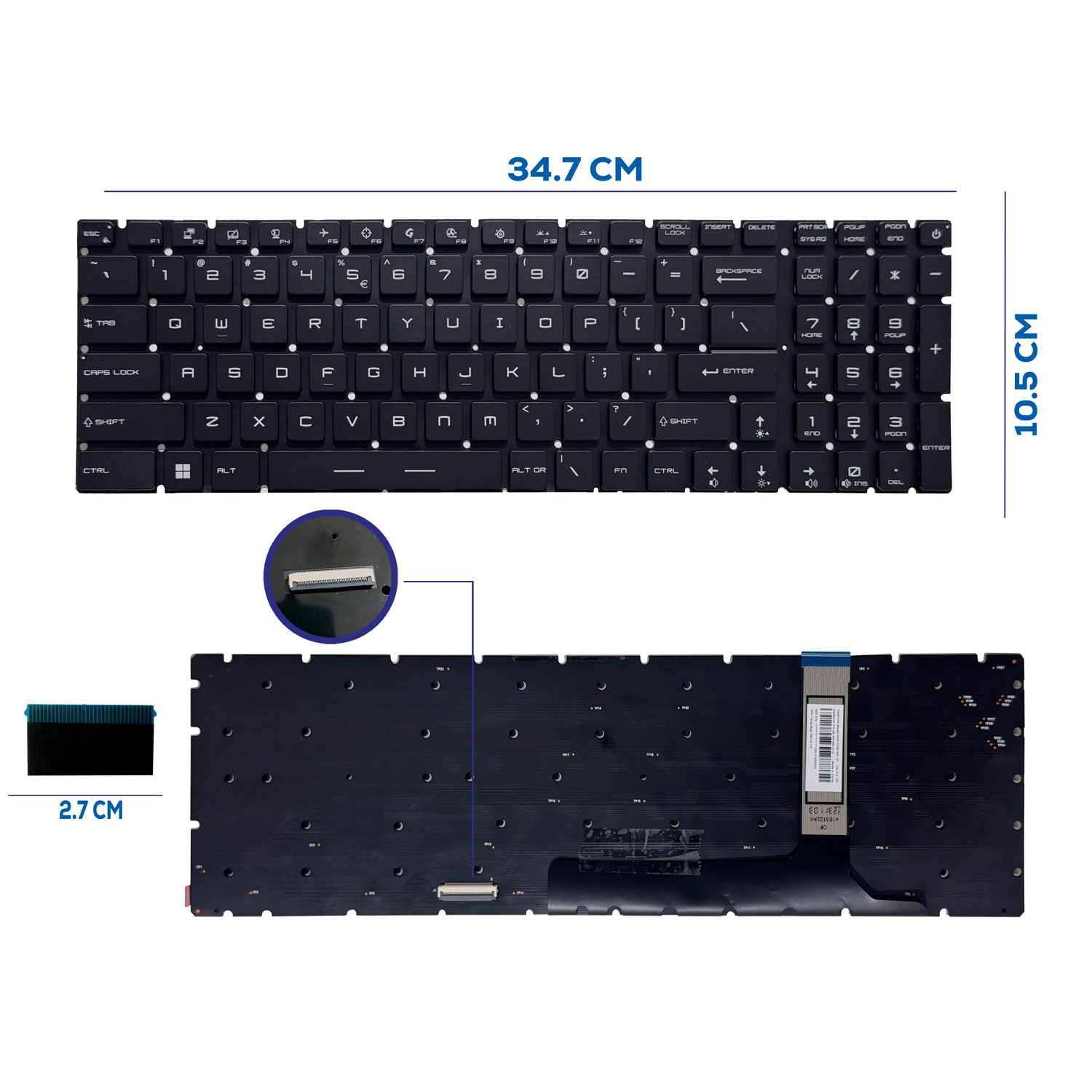 TECLADO MSI GE76 RAIDER 10UG 10UH 11UH GP76 MS-17K4 BOTON POWER CON BACKLIGTH SIN FRAME SP NUMÉRICO (349)
