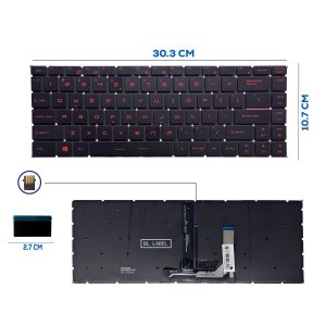 TECLADO MSI GF65 THIN 9SD 9SE 10SD 10SE MS-16W1MS-16W2 GF63 GF63 8RC GF63 8RD GF63 SIN FRAME CON BACKLIGTH ROJO SP (348)