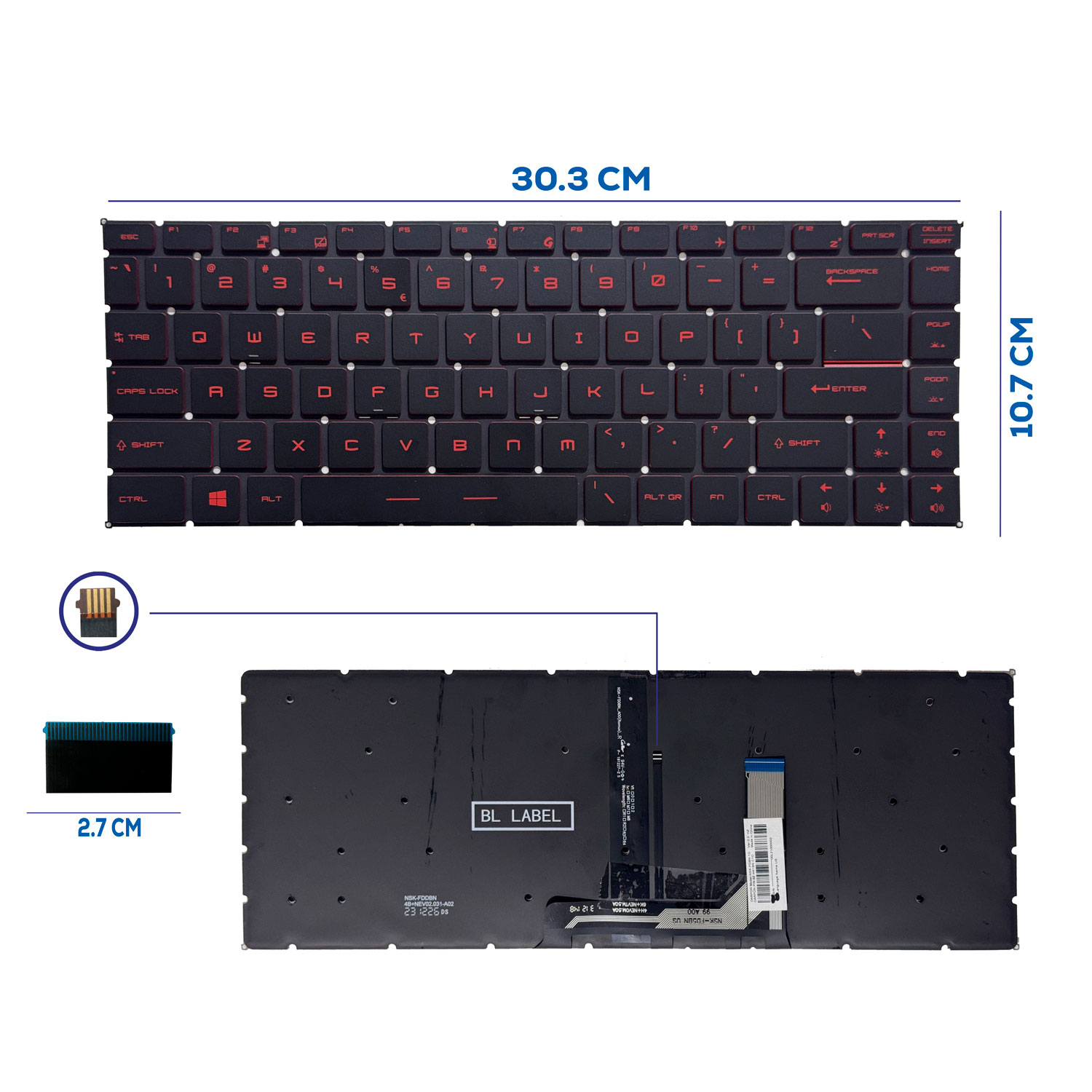 TECLADO MSI GF65 THIN 9SD 9SE 10SD 10SE MS-16W1MS-16W2 GF63 GF63 8RC GF63 8RD GF63 SIN FRAME CON BACKLIGTH ROJO SP (348)