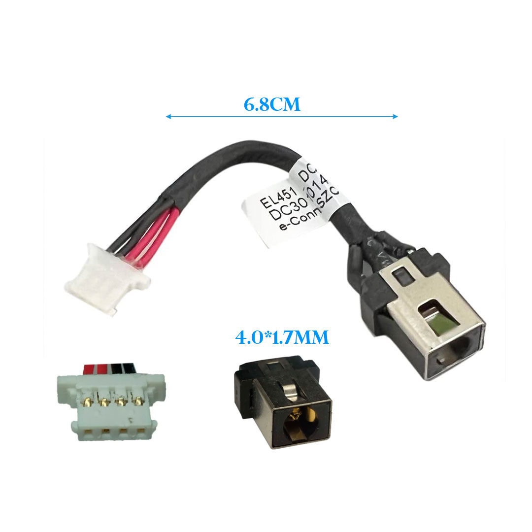 DC JACK LENOVO 320S-14IKB 80X4 FLEX 5 1470 YOGA 520 4.0X1.7 MM CON CABLE CORTO 6.8 CM 4 PINES