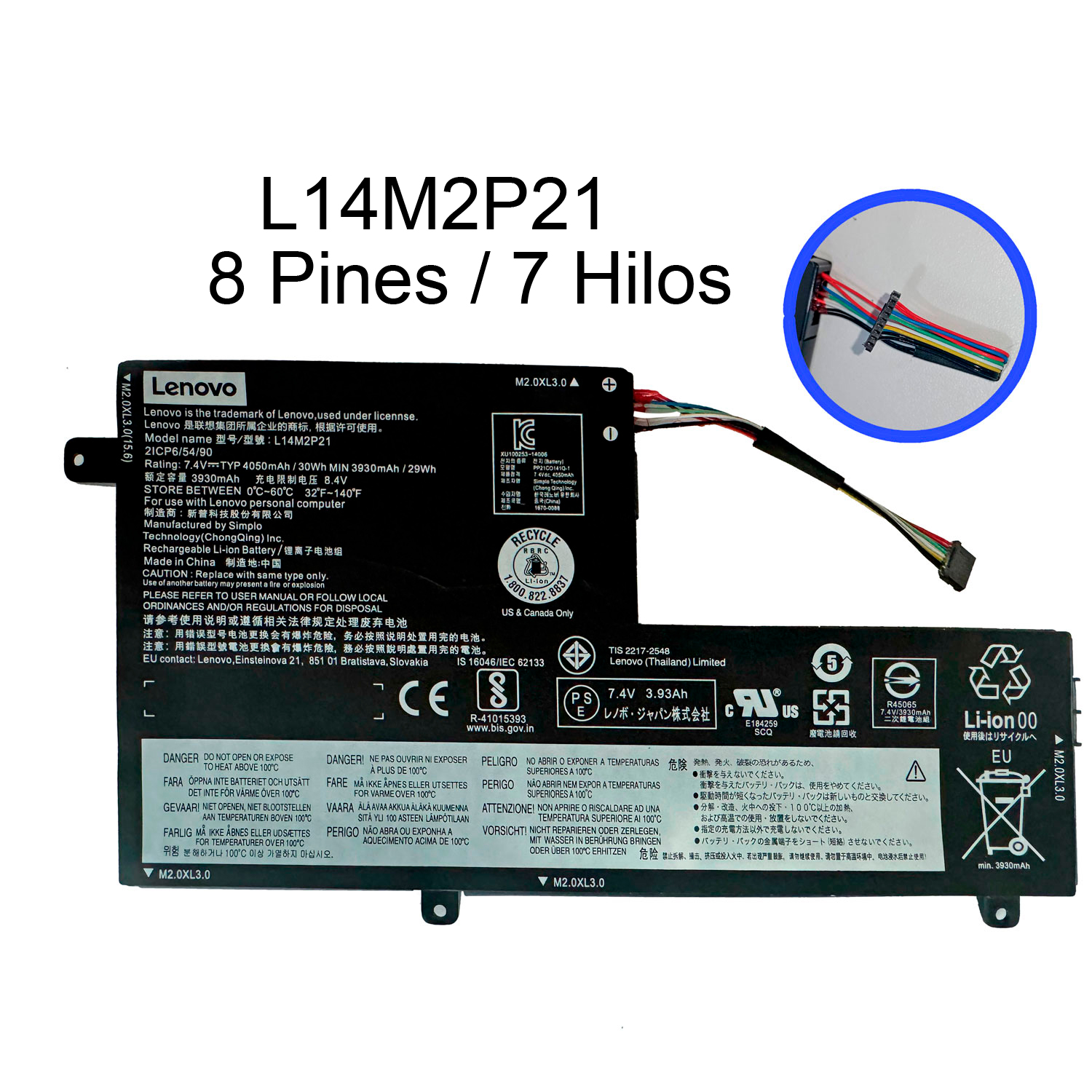 BATERIA LENOVO L14M2P21 INTERNA 7 PINES ORG