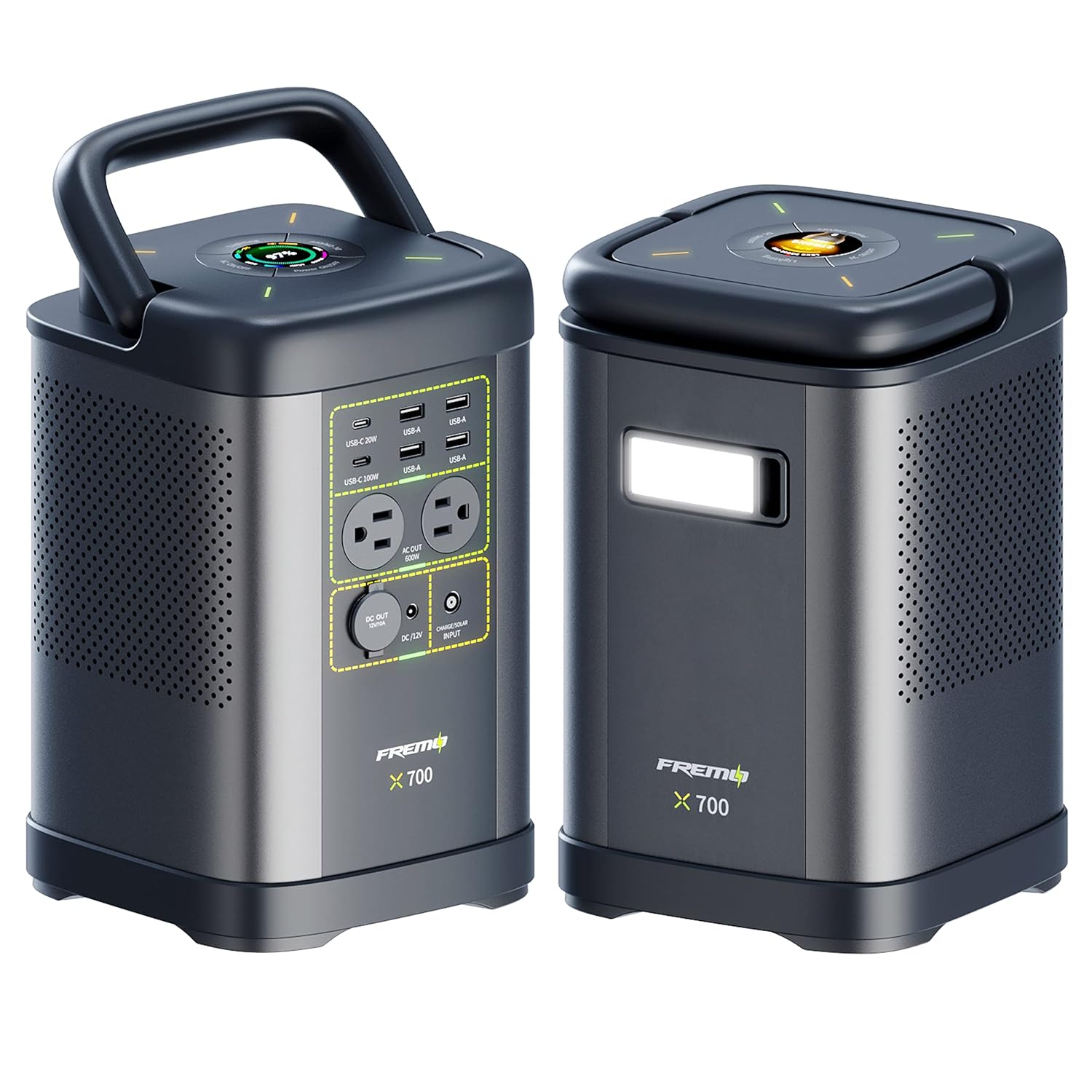 FREMO ESTACIÓN DE ENERGÍA PORTÁTIL X700,662WH LIFEPO4 BATERÍA GENERADOR SOLAR CON 2 HASTA 110 V/1000 W AC OUTLET, DC 12 V COCHE Y PUERTOS USB