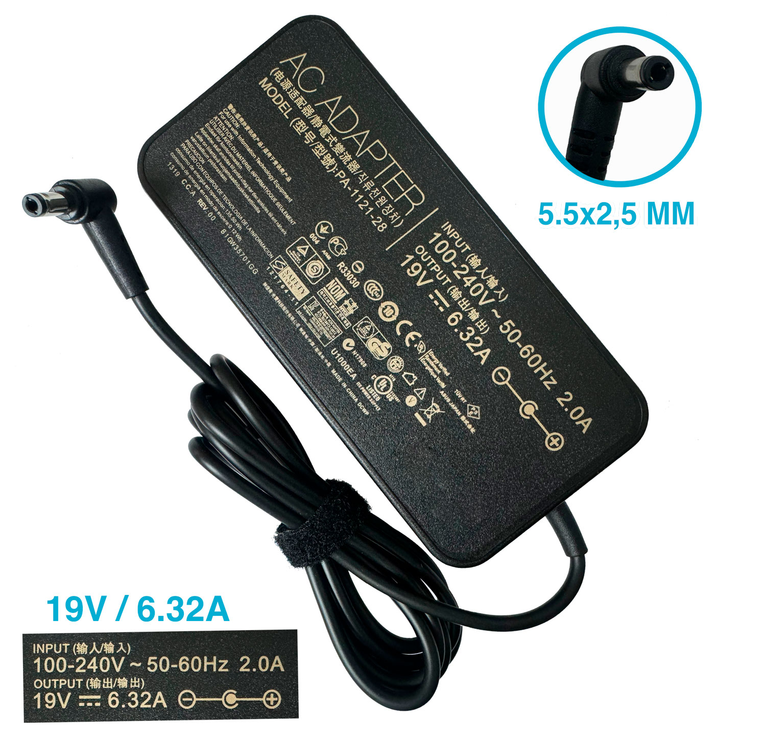 CARGADOR ASUS 19V/6.32A/120W/5.5X2.5MM