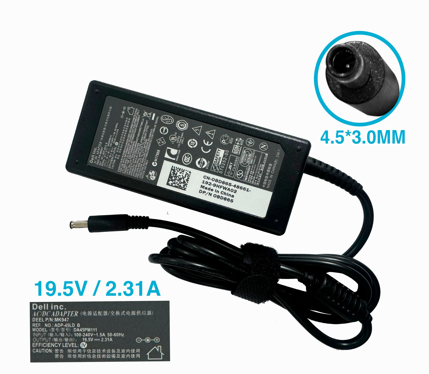 CARGADOR DELL FINO 4.5X3.0MM 19.5V 2.31A