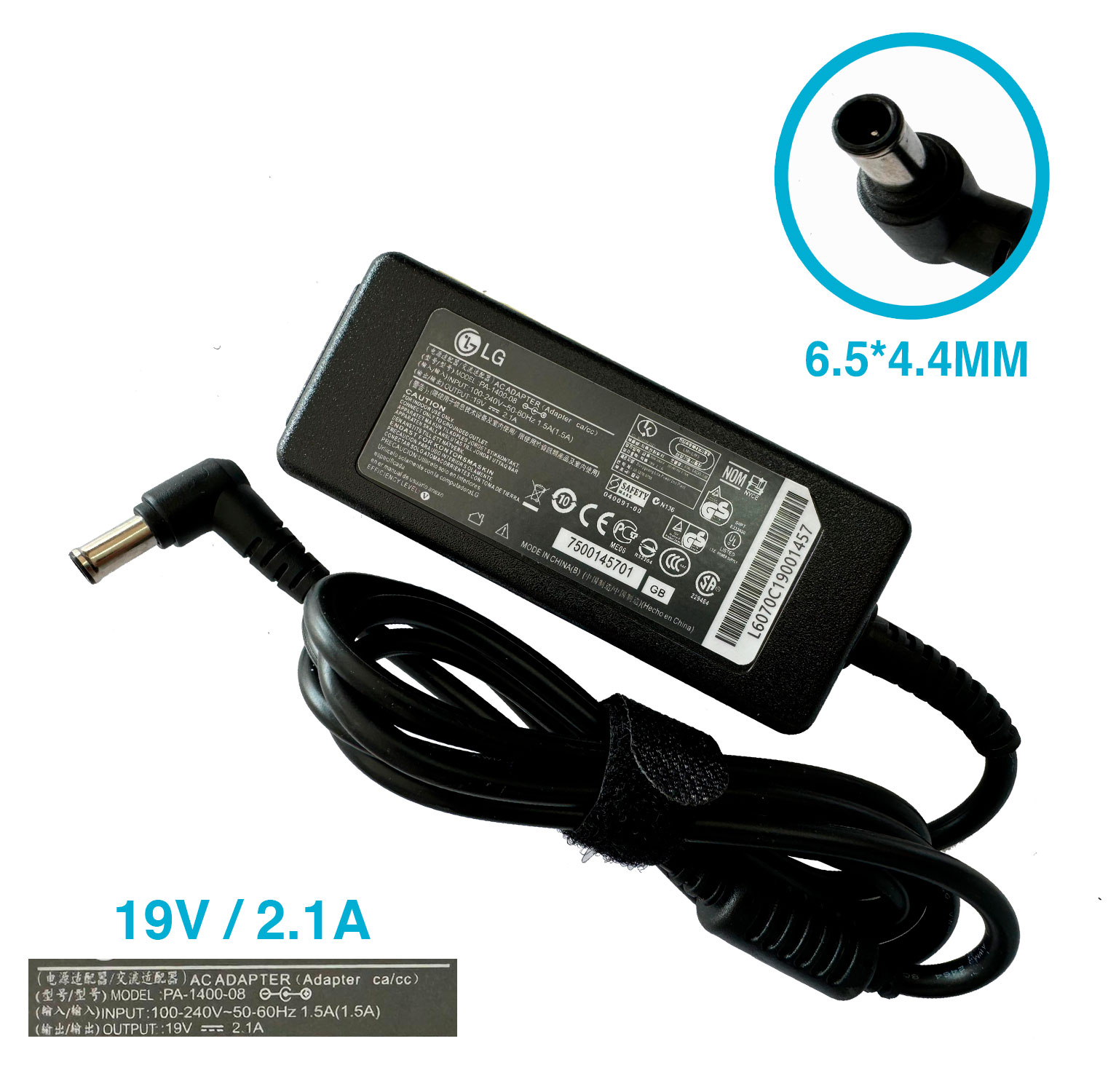 CARGADOR LCD LG 6.5X4.4MM 19V 2.1A