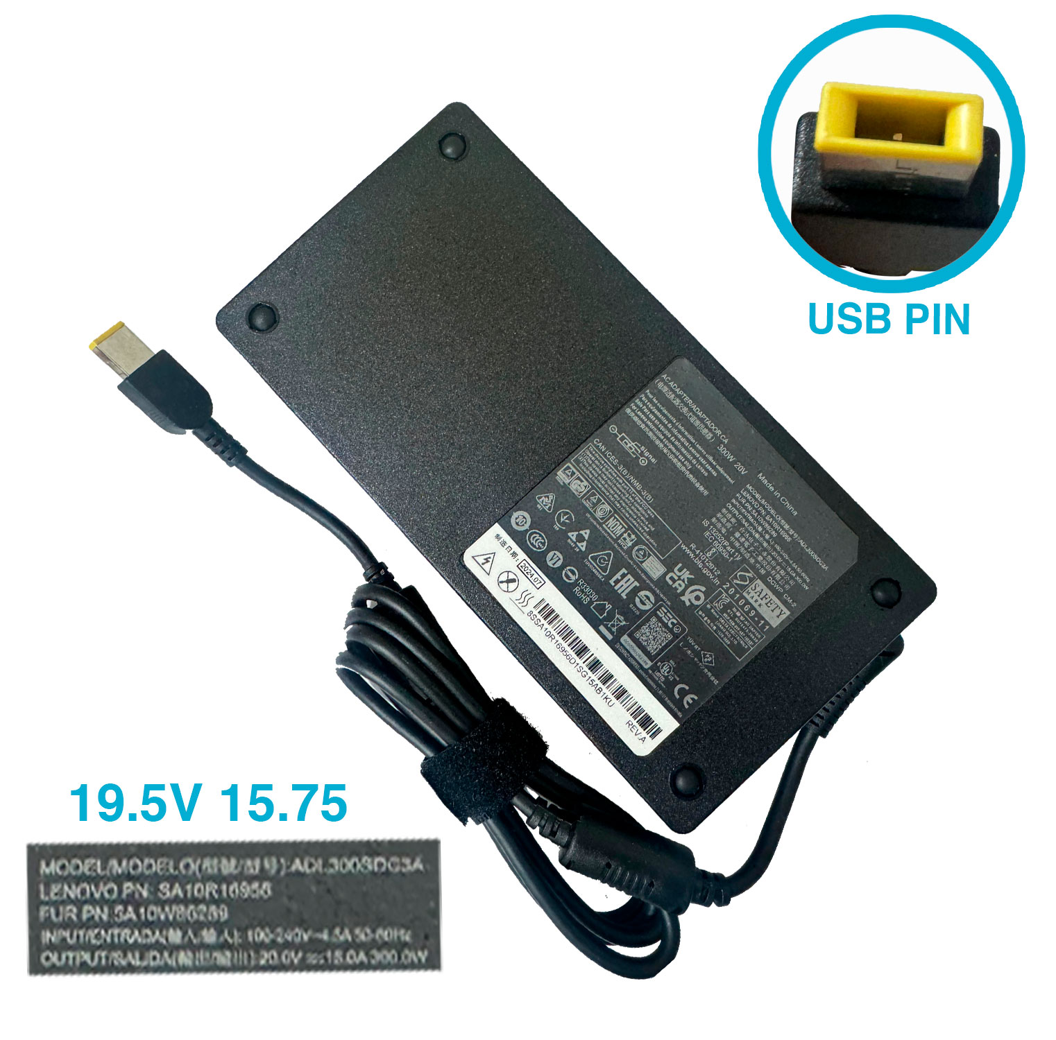 CARGADOR LENOVO TIPO USB 20V/15A/300W