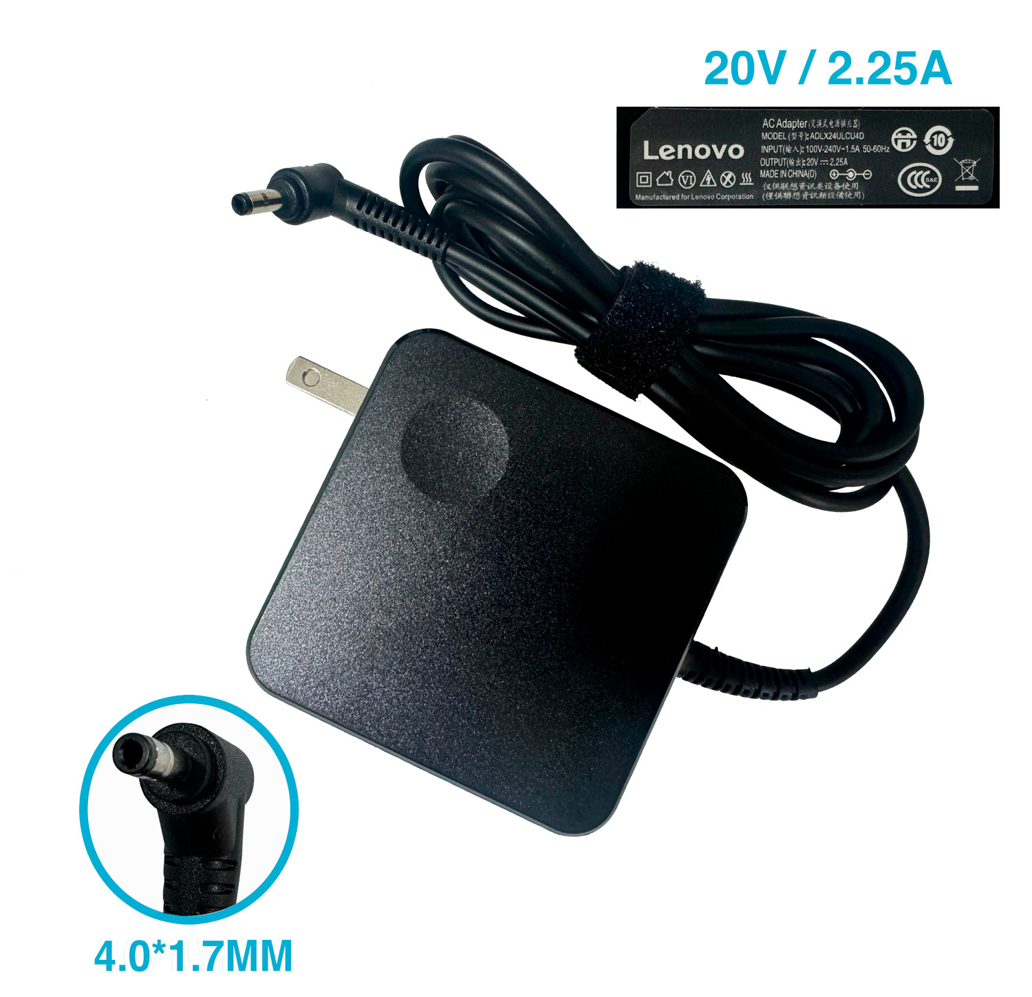 CARGADOR LENOVO FINO 4.0X1.7MM 20V 2.25A SQUARE