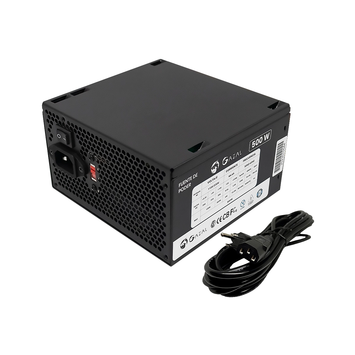FUENTE DE PODER GAZAL GAMING ATX 500W 24P-8 PIN 110-240V CABLE DE PODER