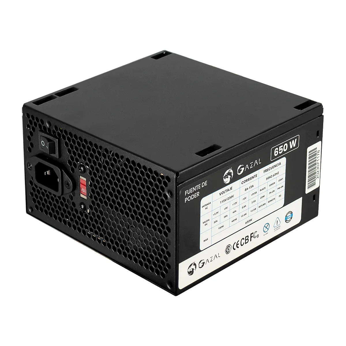 FUENTE DE PODER GAZAL ATX-650W100V-220V24 PINES50-60HZ INCLUYE CABLE DE PODER