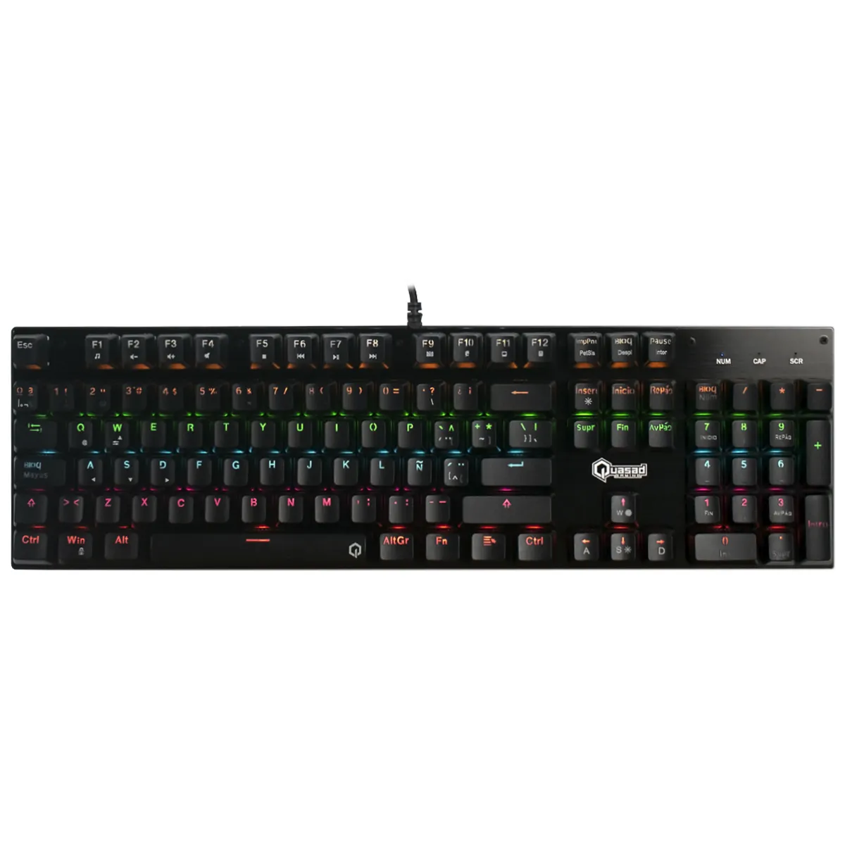 TECLADO QUASAD QKM-G80 MECANICO FULL SIZE LIGHTING 9LIGHT MODES SCROLLING WIRES USB-A NEGRO