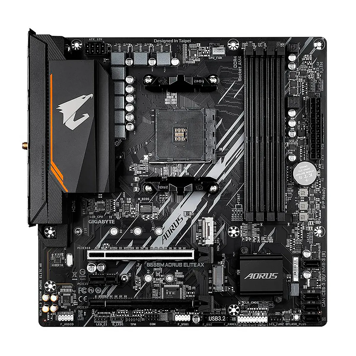 MBO GIGABYTE B550M AORUS ELITE AX AM4 RYZEN 5000 4DDR4 WIFI BT DVI-D HDMI 2M.2 USB3.2 PCIE4.0 MATX - Imagen 2