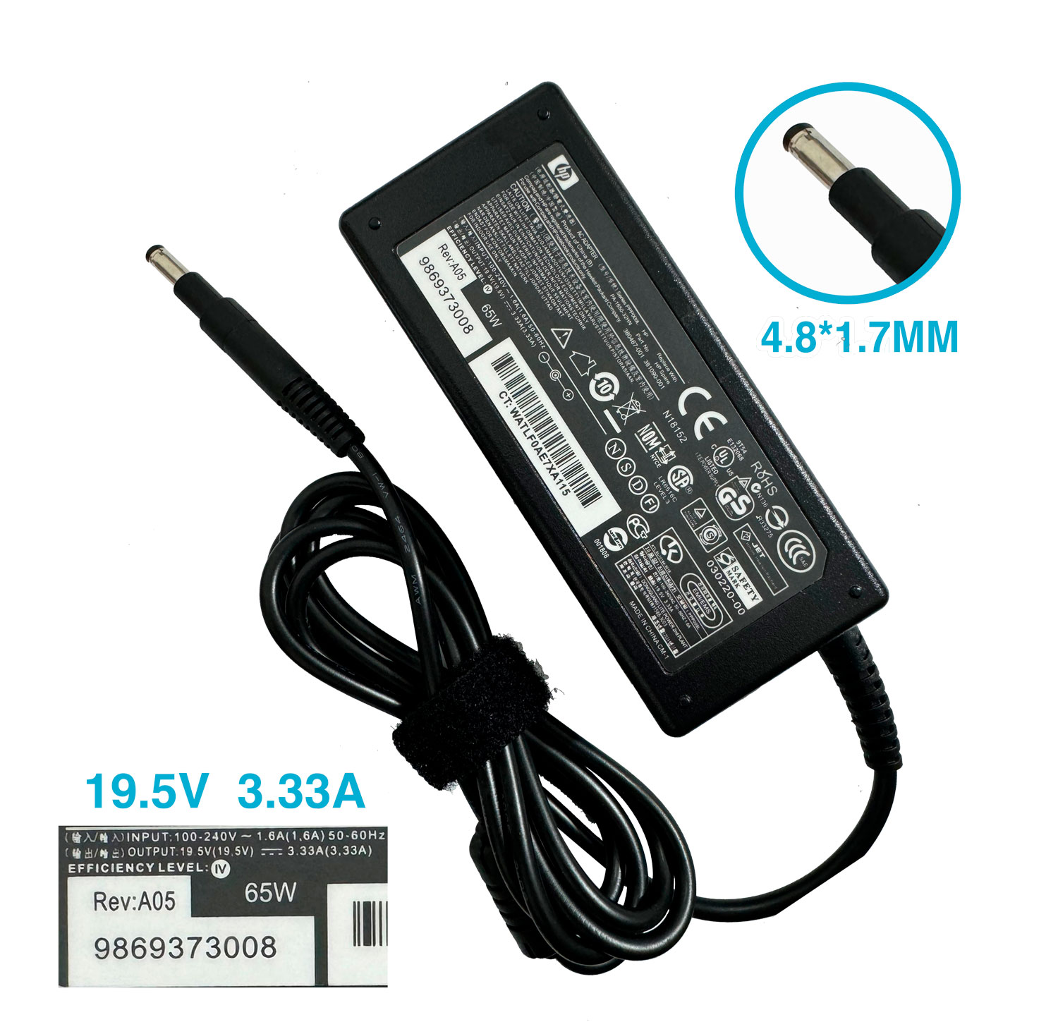 CARGADOR HP PUNTA NEGRA 4.8X1.7MM 19.5V 3.33A 65W