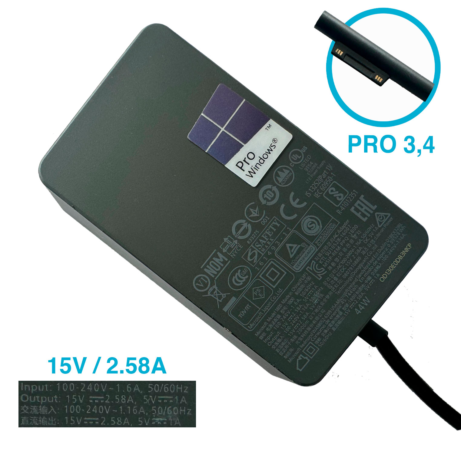 CARGADOR MICROSOFT SURFACE 15V/2.58A 44W