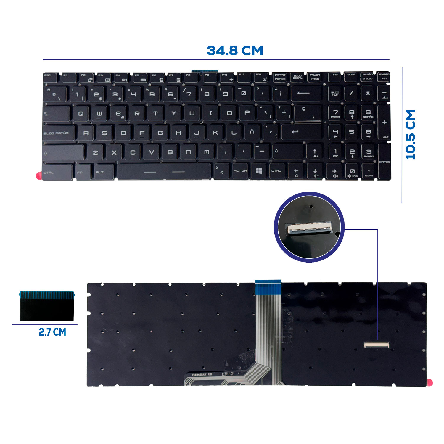 TECLADO MSI GP65 MS-16U5 MS-16U7 CON RETROILUMINACIÓN RGB POR TECLA SIN FRAME SP NUMÉRICO (350)