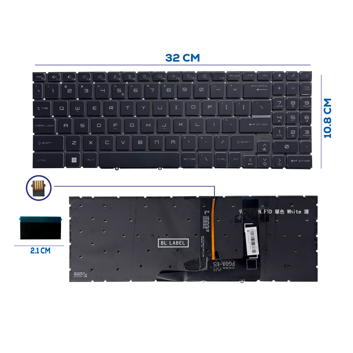 TECLADO MSI KATANA GF66 GF76 PULSE GL66 GL76 MS-1582 MS-1583 MS-17L1 MS-17H3 CON BACKLIGTH BOTON POWER SIN FRAME US NUMÉRICO (344)