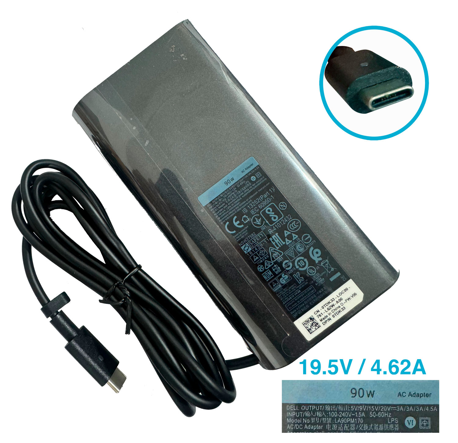 CARGADOR DELL TIPO C 20V/4.25A/90W SQUARE