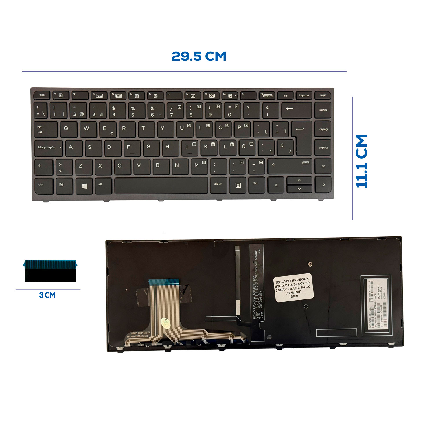 TECLADO HP ZBOOK STUDIO G3 BLACK SP ( GRAY FRAME BACKLIT WIN8) (269)