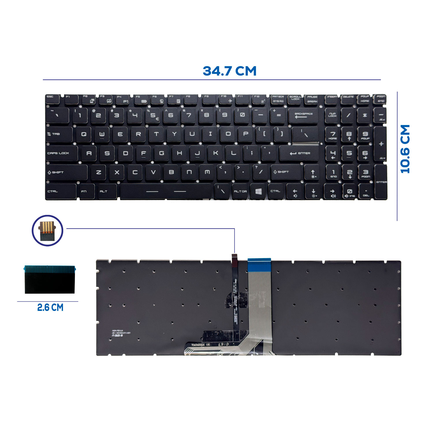 TECLADO MSI GP65 MS-16U5 MS-16U7 CON BACKLIGTH SIN FRAME SP NUMÉRICO (345)