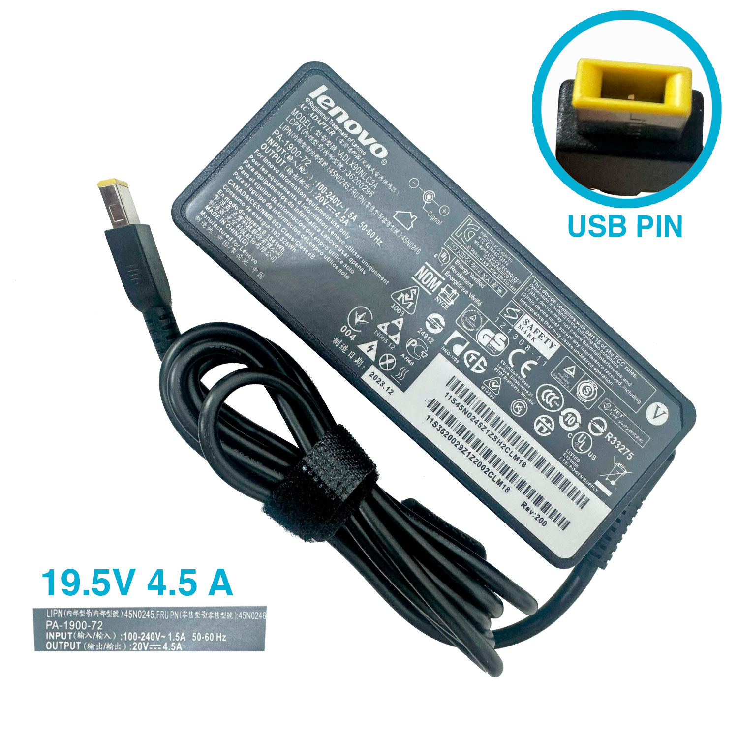 CARGADOR LENOVO 20V 4.5A TIPO USB 90W