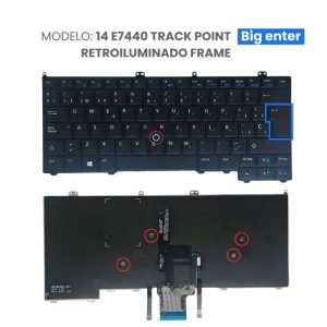 TECLADO PARA DELL 14 E7440 E7420 FRAME BIG ENTER TRACK POINT RETROILUMINADO